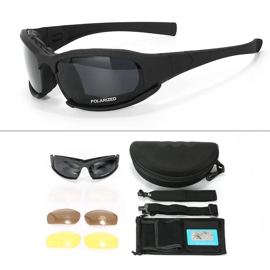 사이클링 편광 보호 안경, 방풍 스포츠 안전, 야외 낚시 방진 렌즈, 전술 고글 4 개